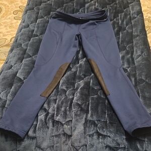 Kerrits Navy Blue Kids Riding Tights with Brown Knee Patches